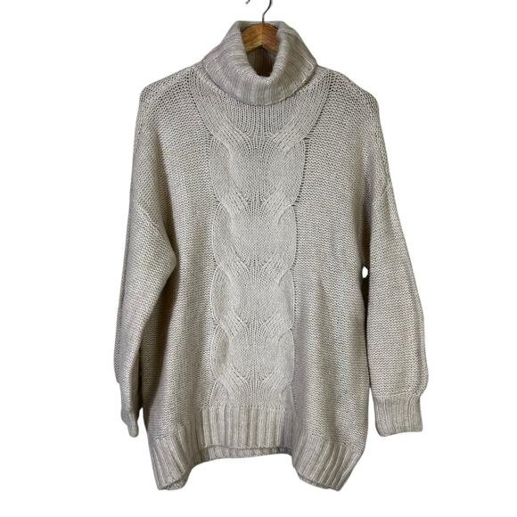 Aerie Oversized Sweater Womens M Cream Cable Knit Slouchy Cozy Boho Soft Girl - Picture 2 of 8